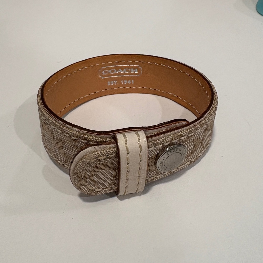 Vintage Coach Tan Signature Signet Cuff Bracelet